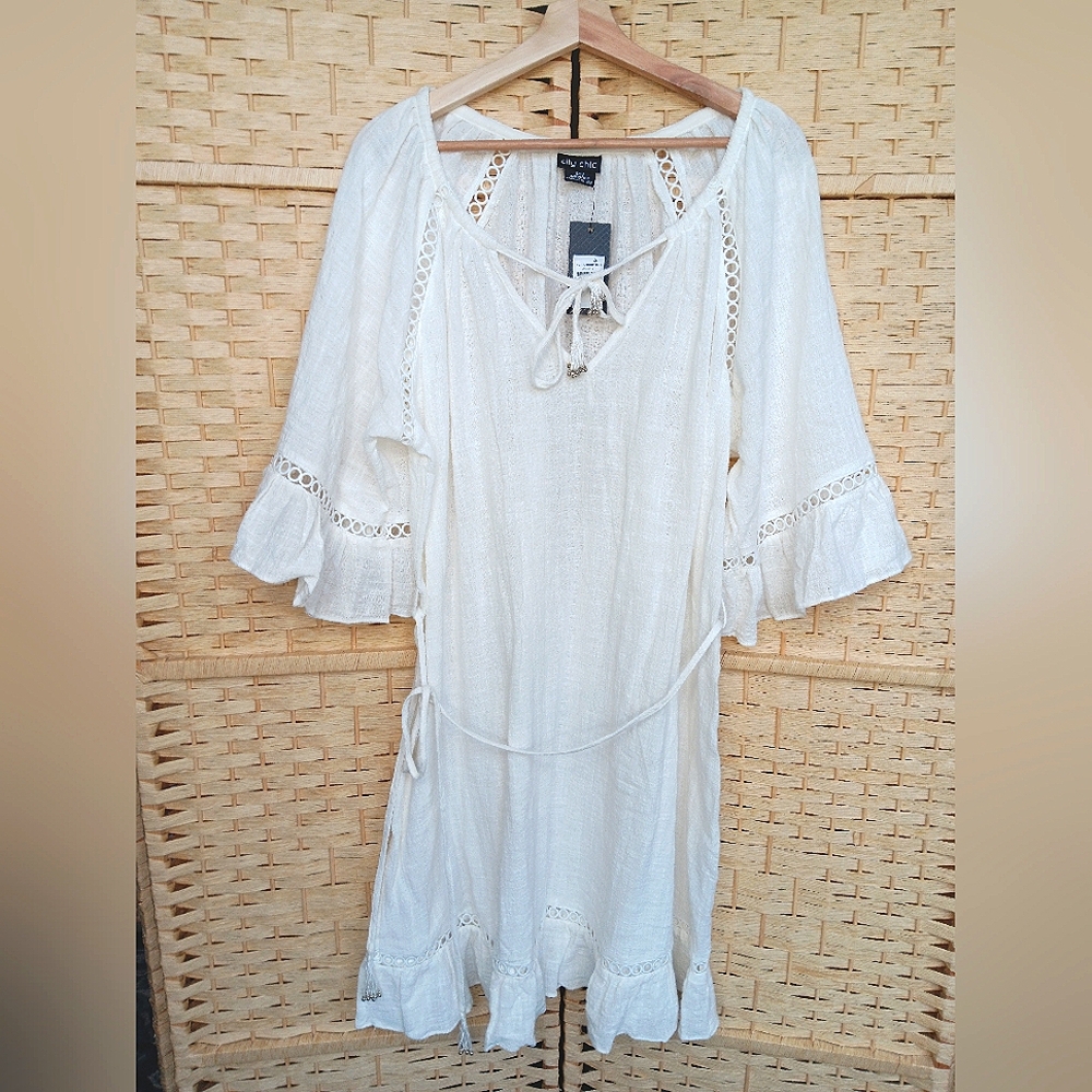 City Chic Tunic Embroidered Boho Cotto  Sheer